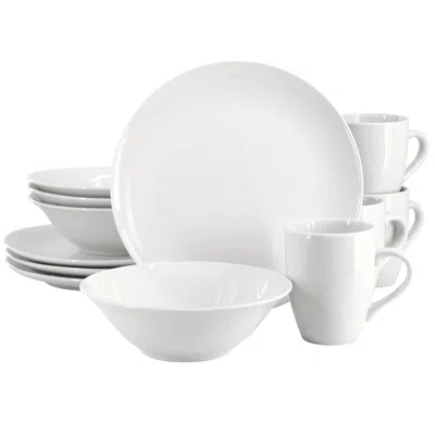 Gibson Home Wintercap 12 Piece Fine Ceramic Dinnerware Set In White