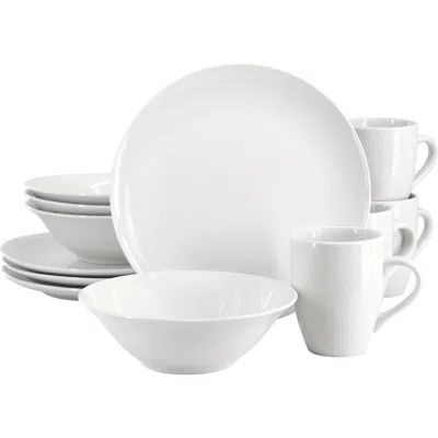 Gibson Home Wintercap 12 Piece Fine Ceramic Dinnerware Set In White