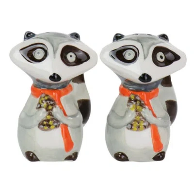 Gibson Home Woodland Raccoon 2 Piece Hard Dolomite Salt And Pepper Set In Multi