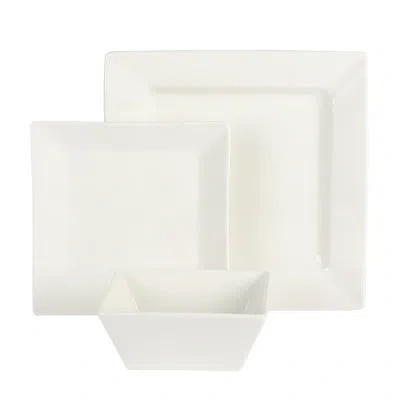 Gibson Home Zen Buffet Hard Square 24 Piece Porcelain Dinnerware Set In White