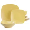 Gibson Home Zen Buffetware 12 Piece Square Fine Ceramic Dinnerware Set In Matte Yellow In Gold