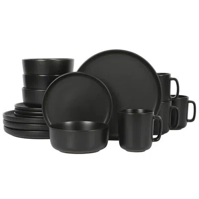 Gibson Home Zuma 16 Piece Stoneware Plates, Bowls, & Mugs  Dinnerware Set - Matte Black