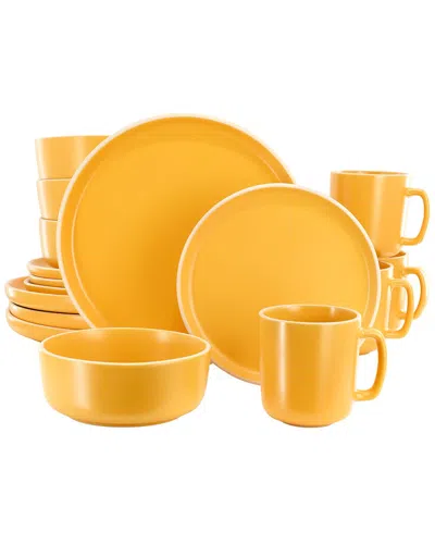 Gibson Home Zuma 16pc Round Stoneware Dinnerware Set In Yellow