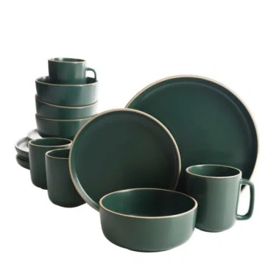 Gibson Home Zuma 16-piece Matte Stoneware Dinnerware Set In Green