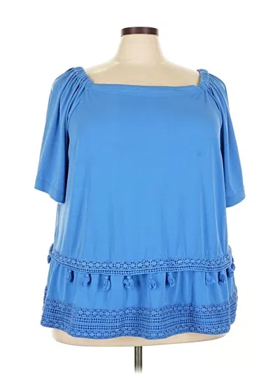 Pre-owned Gibson Latimer Short Sleeve Top Blue Off The Shoulder Neckline Tops