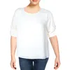 Gibson Latimer Womens Ruched Sleeves Keyhole Back Blouse