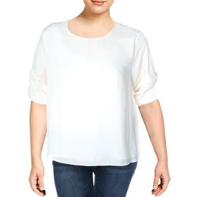 Gibson Latimer Womens Ruched Sleeves Keyhole Back Blouse In White