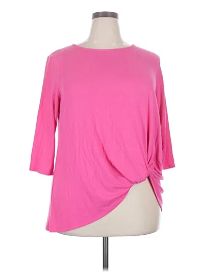 Pre-owned Gibson Look 3/4 Sleeve Top Pink Keyhole Neckline Tops
