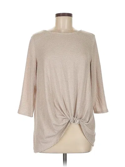 Pre-owned Gibson Look 3/4 Sleeve Top Tan Crew Neck Tops In Brown