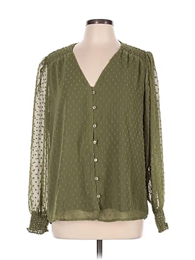 Pre-owned Gibson Look Long Sleeve Blouse In Green