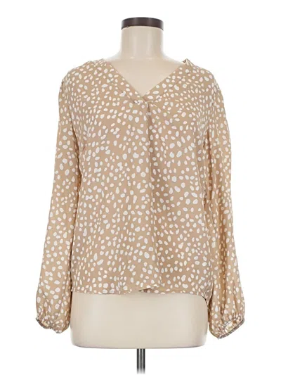Pre-owned Gibson Look Long Sleeve Blouse In Tan