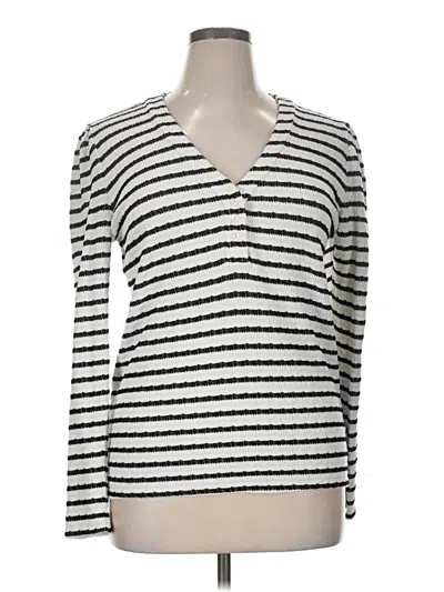 Pre-owned Gibson Look Long Sleeve Top Silver V Neck Tops