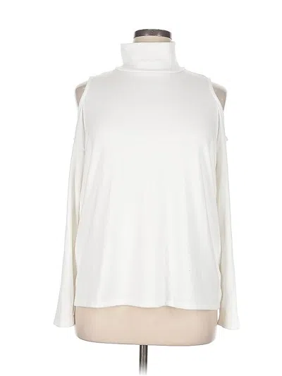 Pre-owned Gibson Look Long Sleeve Top White Cold Shoulder Neckline Tops