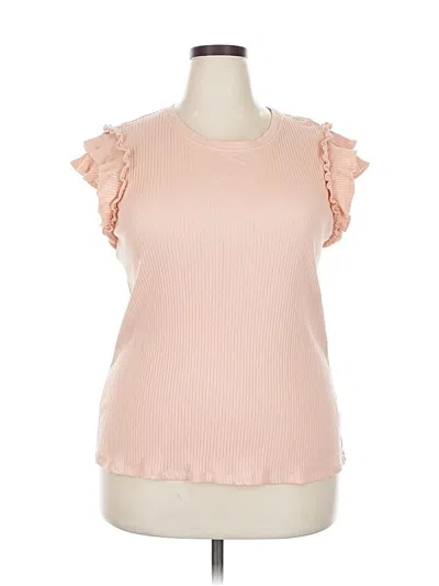 Pre-owned Gibson Look Short Sleeve Top Pink Ruffles Neckline Tops