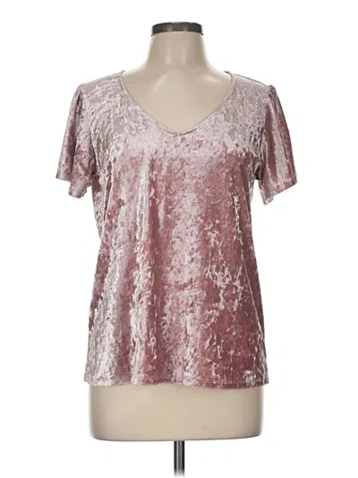 Pre-owned Gibson Look Short Sleeve Top Silver Metallic Pattern Scoop Neck Tops
