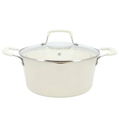 Gibson Martha Stewart Heathland 4.4 Quart Aluminum Ceramic Nonstick Dutch Oven With Lid In Linen In Cream
