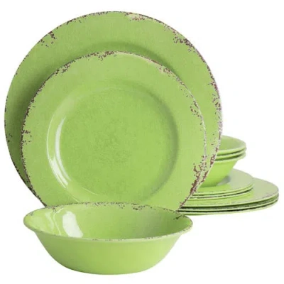 Gibson Mauna 12 Piece Melamine Dinnerware Set In Crackle Green