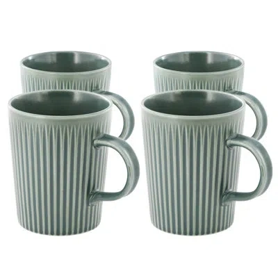 Gibson Meritage 4 Piece 16.5 Ounce Embossed Stoneware Mug Set In Matte Sage In Green