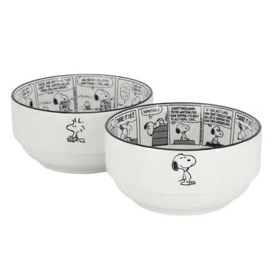 Gibson Peanuts Sunday Strips 2 Piece 6 Inch Round Fine Ceramic Bowl Set In White