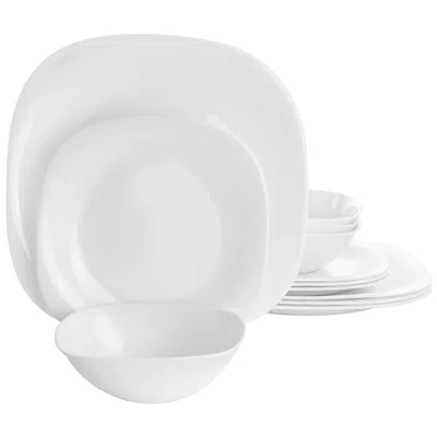 Gibson Piazza 12 Piece Tempered Opal Glass Dinnerware Set In White
