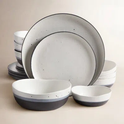 Gibson Rhinebeck 16 Piece Double Bowl Dinnerware Set In Charcoal;off-white;steel Gray