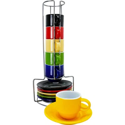 Gibson Sensations 13 Piece Stackable Non-toxic Ceramic Small Espresso Cup Set With Saucers And Metal In Multi