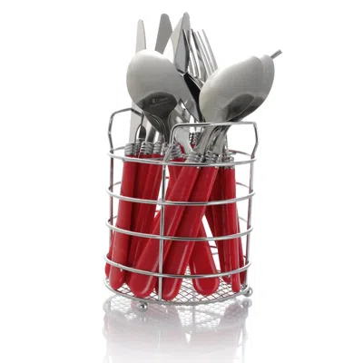 Gibson Sensations Ii 16 Piece Stainless Steel Flatware Set With Red Handles And Chrome Caddy