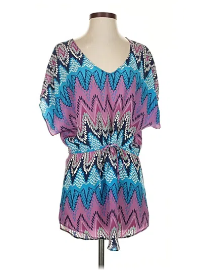 Pre-owned Gibson Short Sleeve Silk Top Blue V Neck Tops