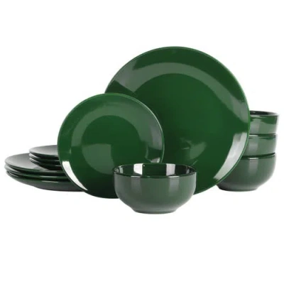 Gibson Simply Essential Coupe 12 Piece Round Stoneware Dinnerware Set In Green