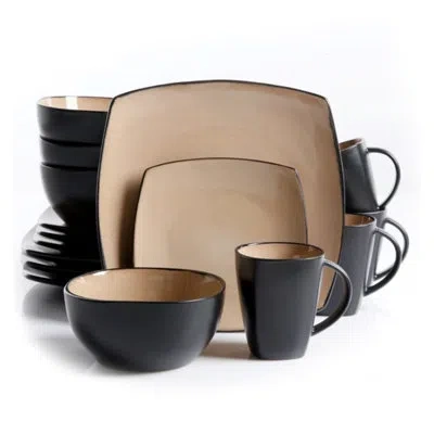 Gibson Soho Lounge 16 Piece Dinnerware Set In Black;biege