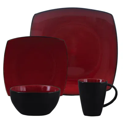 Gibson Soho Lounge 16 Piece Square Stoneware Dinnerware Set In Red And Black In Burgundy