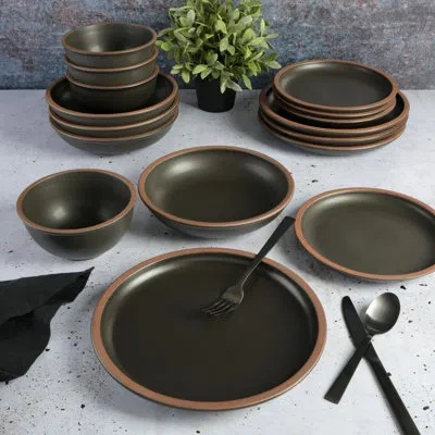 Gibson Soho Lounge Lagos Coupe Dinnerware Set, Service For 4 (16pc) In Black