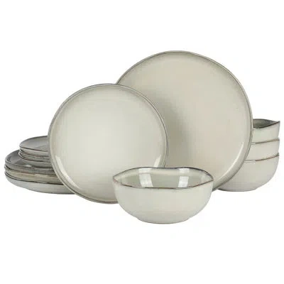 Gibson Soho Lounge Nardini 12 Piece (service For 4) Plates And Bowls Reactive Glaze Dishes Stoneware Ceramic Dinnerware In White