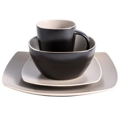 Gibson Soho Lounge Stoneware 16 Piece Dinnerware Set In Matte Taupe,black