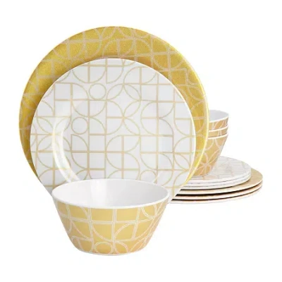 Gibson Summer Bloom 12-pc. Melamine Dinnerware Set In Yellow