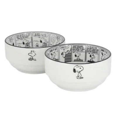 Gibson Sunday Strips 2 Piece 6 Inch Round Fine Ceramic Bowl Set In White