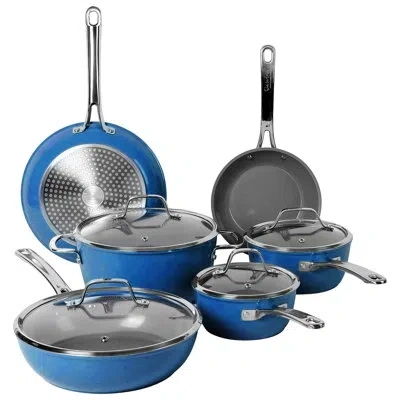 Gibson Sur La Table Kitchen Essentials Cool Commune 10 Piece Nonstick Aluminum Cookware Set In Marine In Blue