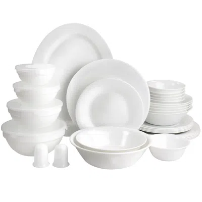 Gibson Ultra 36 Piece Tempered Opal Glass Combo Dinnerware Set In White