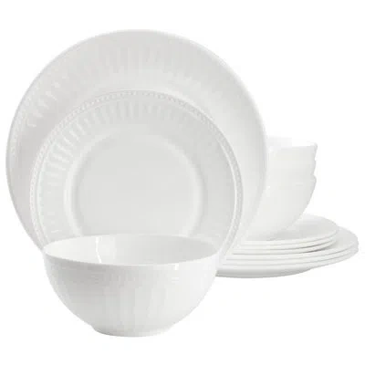 Gibson Ultra By  Swanton Arch 12 Piece Break-resistant Opal Glass Dinnerware Set In White