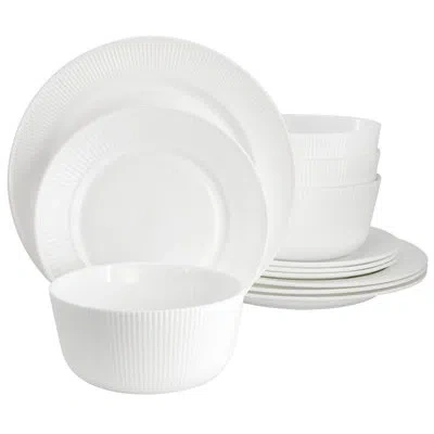 Gibson Ultra By  Swanton Stripe 12 Piece Break-resistant Opal Glass Dinnerware Set In White