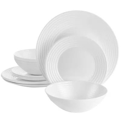 Gibson Ultra Patio 12 Piece Tempered Opal Glass Dinnerware Set In White In Multi