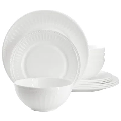 Gibson Ultra Swanton Arch 12 Piece Break-resistant Opal Glass Dinnerware Set In White