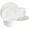 Gibson Ultra Swanton Stripe 12 Piece Break-resistant Opal Glass Dinnerware Set In White