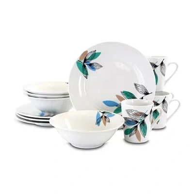 Gibson Vineyard Blue 12-pc. Fine Ceramic Dinnerware Set In White