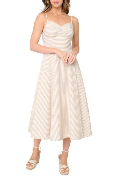Gibsonlook Amanda Stripe Cotton Blend Poplin Sundress In Khaki Stripe