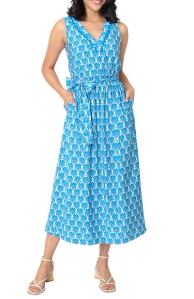 Gibsonlook Bella Evening Tie Belt Maxi Dress In Blue Medallion Print