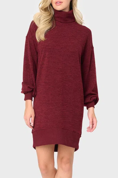 Gibsonlook Blouson Sleeve Turtleneck Sweater Dress In Burgundy Wine In Multi