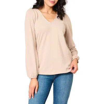 Gibsonlook Blouson Sleeve V-neck Sweater In Brown