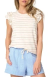 Gibsonlook Butterfly Stripe Ruffle Cap Sleeve Top In Oatmeal Stripe