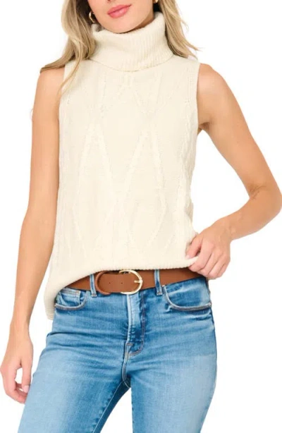 Gibsonlook Cable Stitch Sleeveless Turtleneck Sweater In Neutral